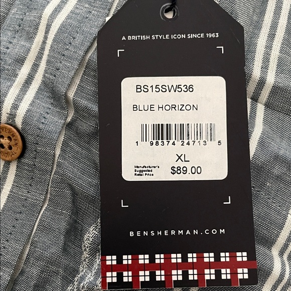 Ben Sherman Blue and White Striped Casual Button-Down Shirt - Picture 2 of 3